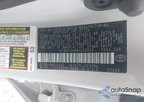 2024 Toyota Camry Xse z USA, uszkodzony, nr VIN 4T1K61AK8RU229539